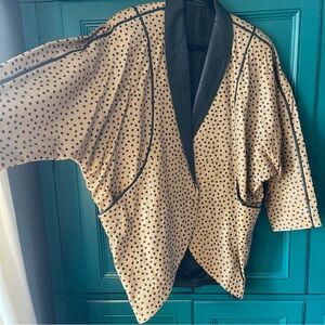 Vintage Leather Cocoon Coat Polka Dot Dolman Sleeves Rare Statement Jacket M